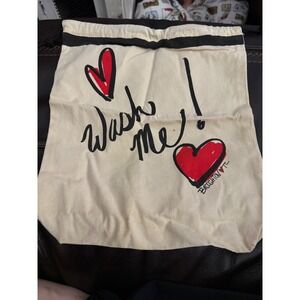 Brighton Wash Me Canvas Laundry Bag Cream Red Heart Travel Drawstring Pouch